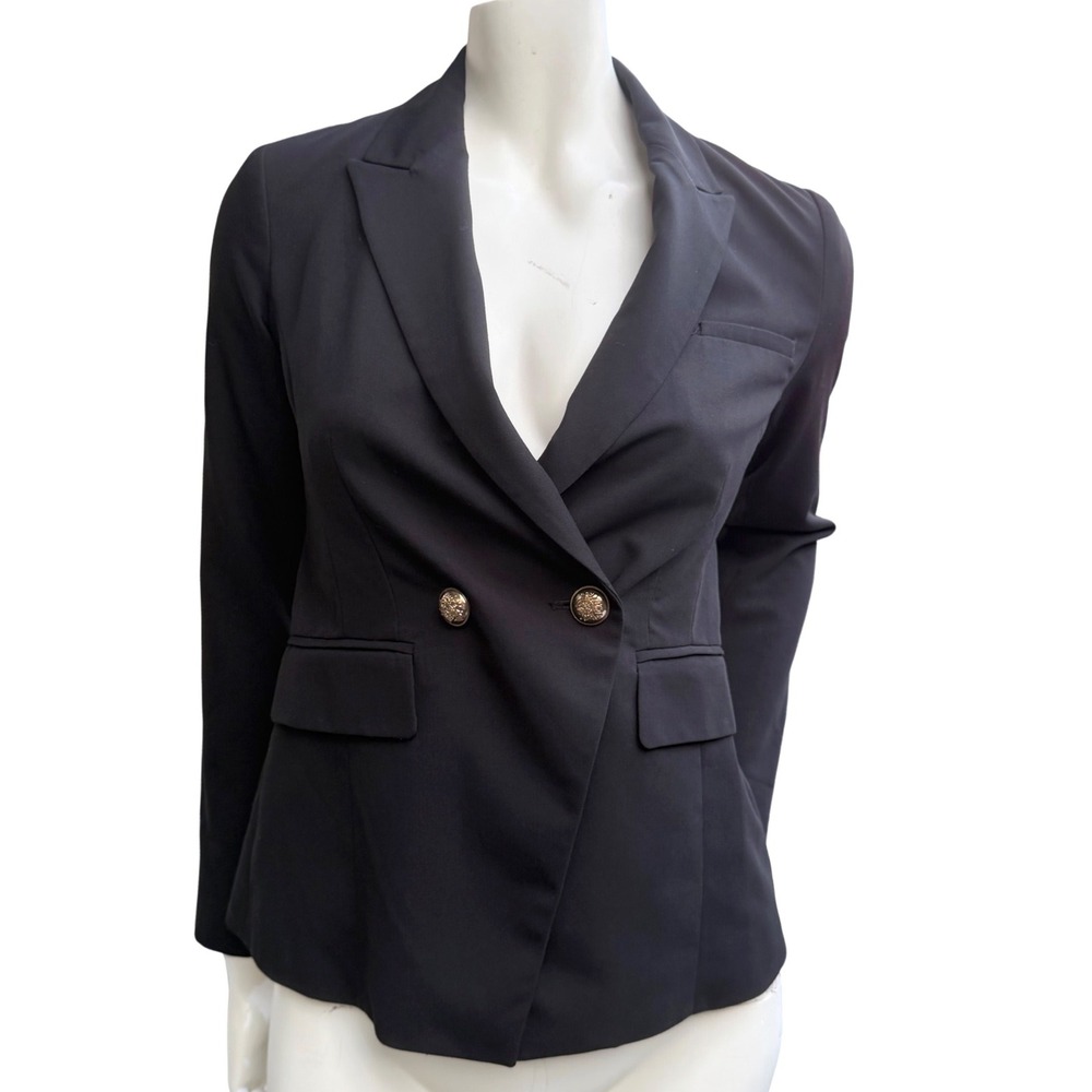 Forever 21 Blazer Double Breasted Gold Buttons Black Tailored Office Small S